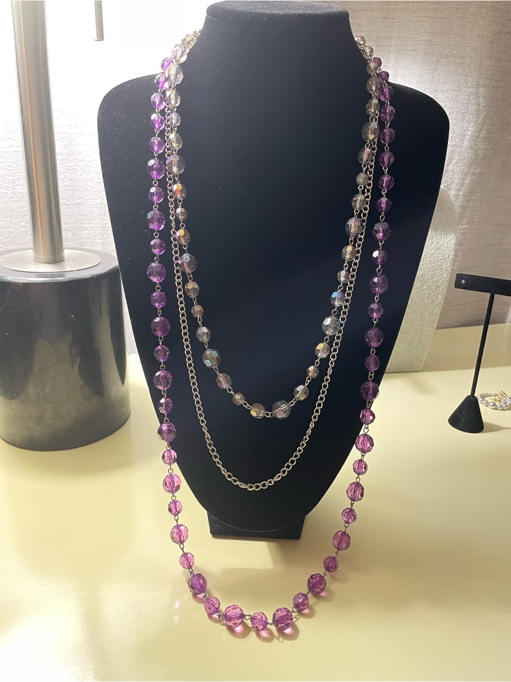 Purple Beaded Layered Necklace - Unbranded